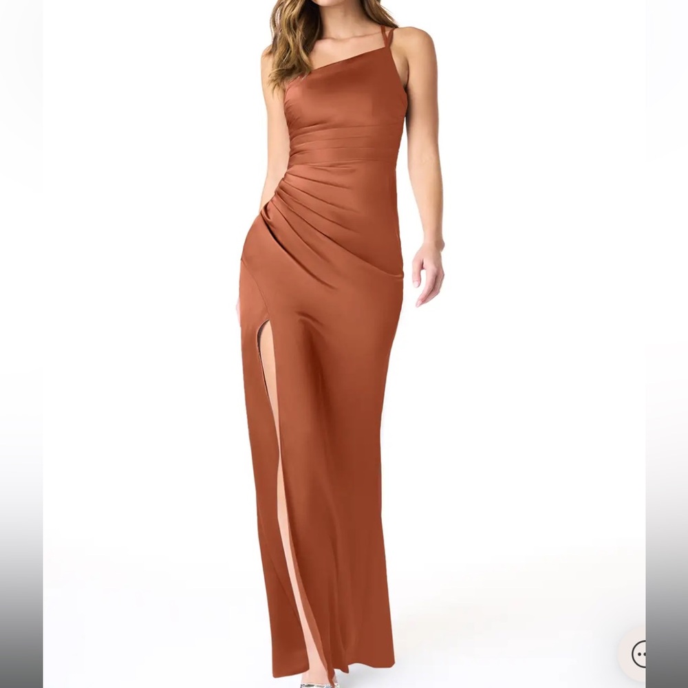 Azazie Cedar Rose Mermaid One Shoulder Stretch Satin Dress